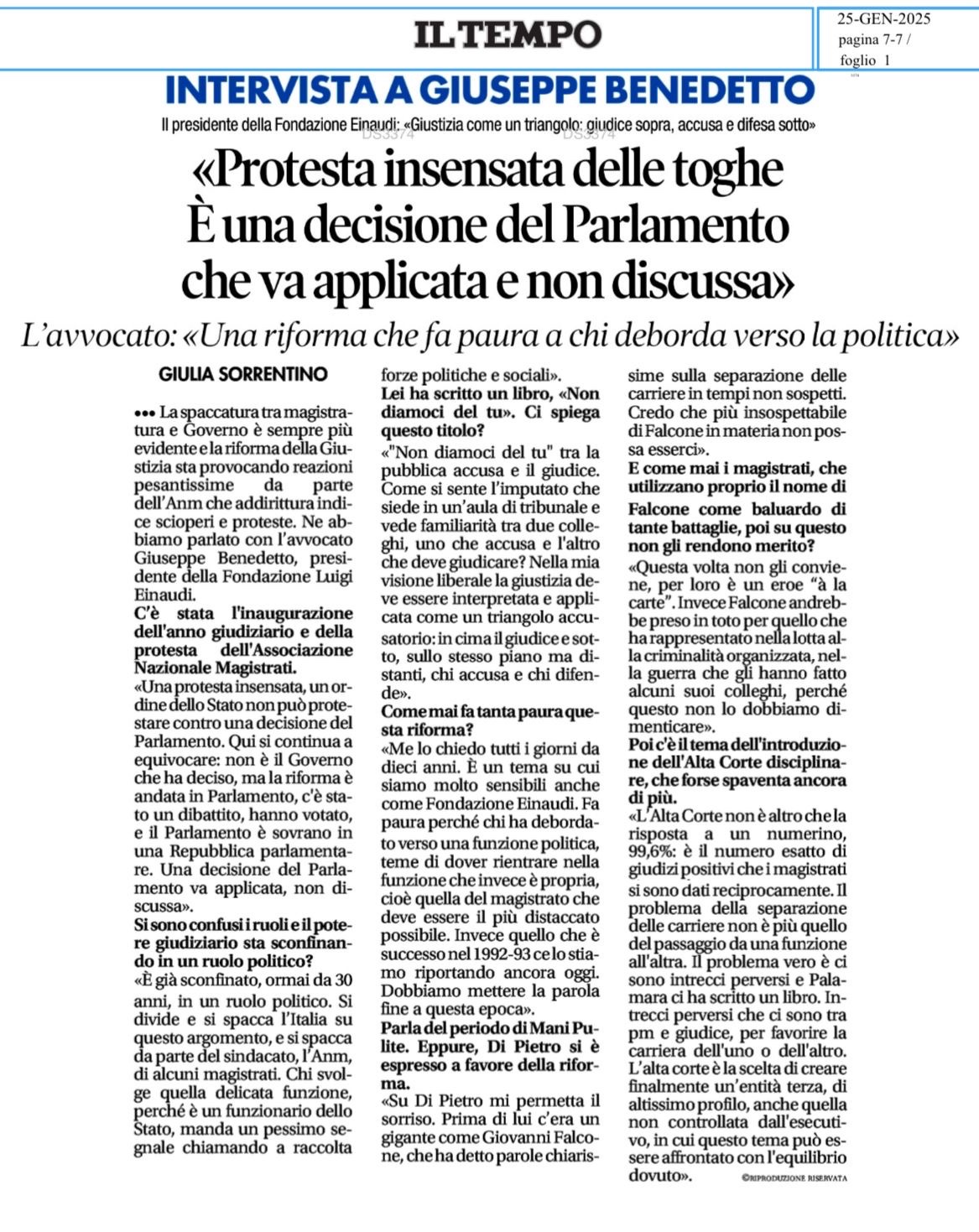 Protesta insensata delle toghe. È una decisione del Parlamento che va applicata e non discussa